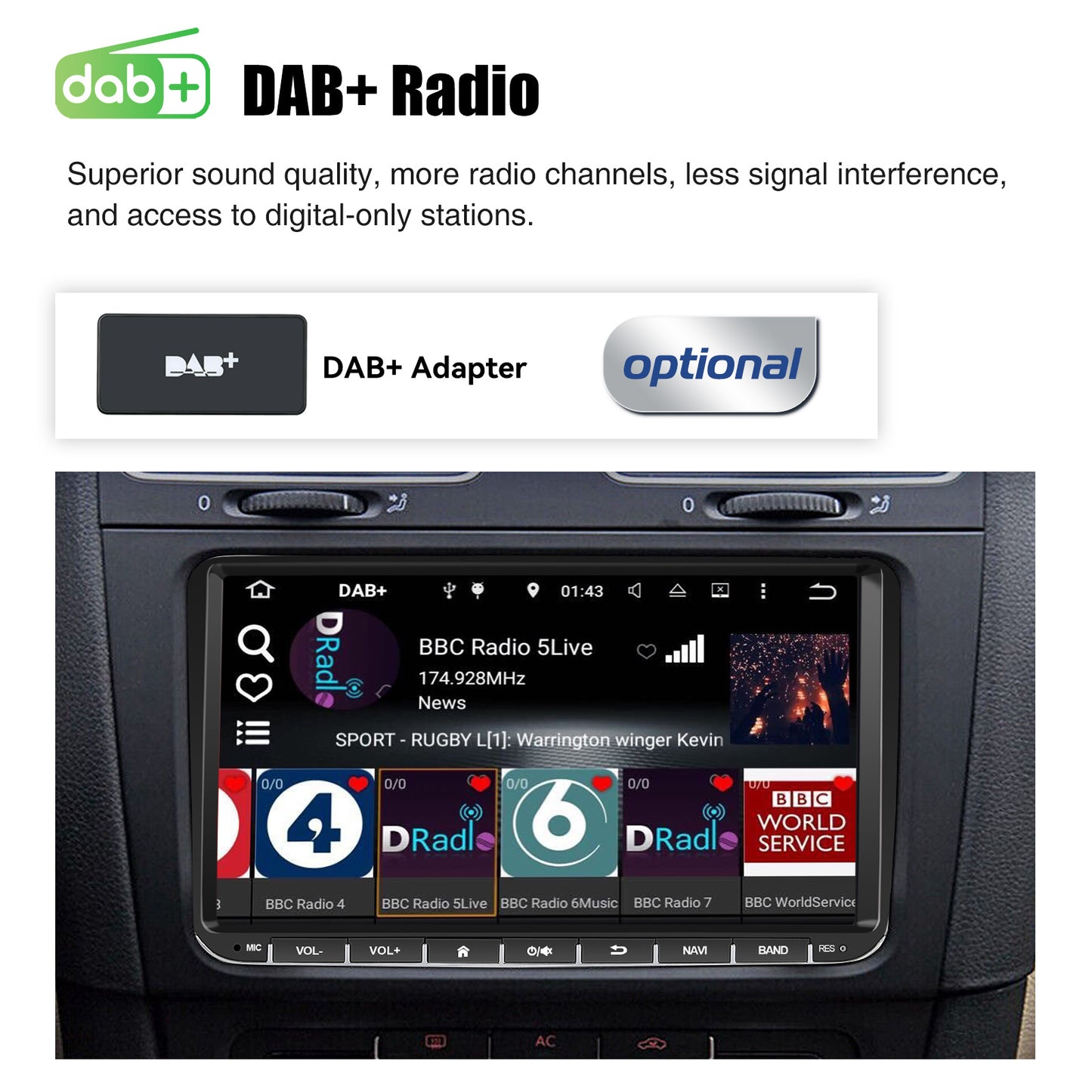 9" Android 14 4+64G Wireless CarPlay Stereo for VW Golf/Passat/Polo/Touran/Tiguan GPS NAVI WIFI BT FM EQ
