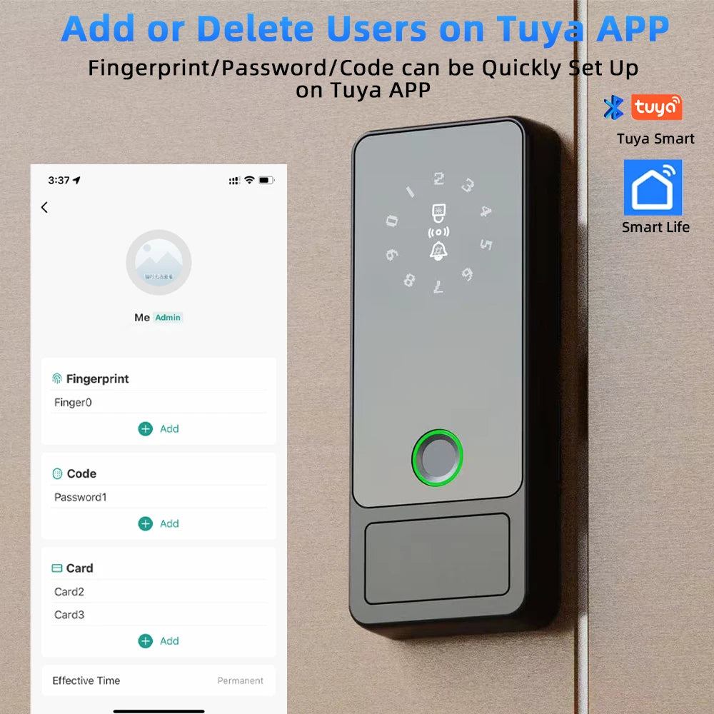 Tuya intelligent fingerprint lock Bluetooth/APP/IC card/password four in one anti-theft door wooden door universal electronic lock