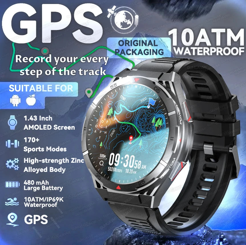 Montre connectée Ultimate 2025 Edition, écran AMOLED 1,43", GPS bi-bande, appels Bluetooth, boîtier en alliage de titane étanche à 100 m (10 ATM)