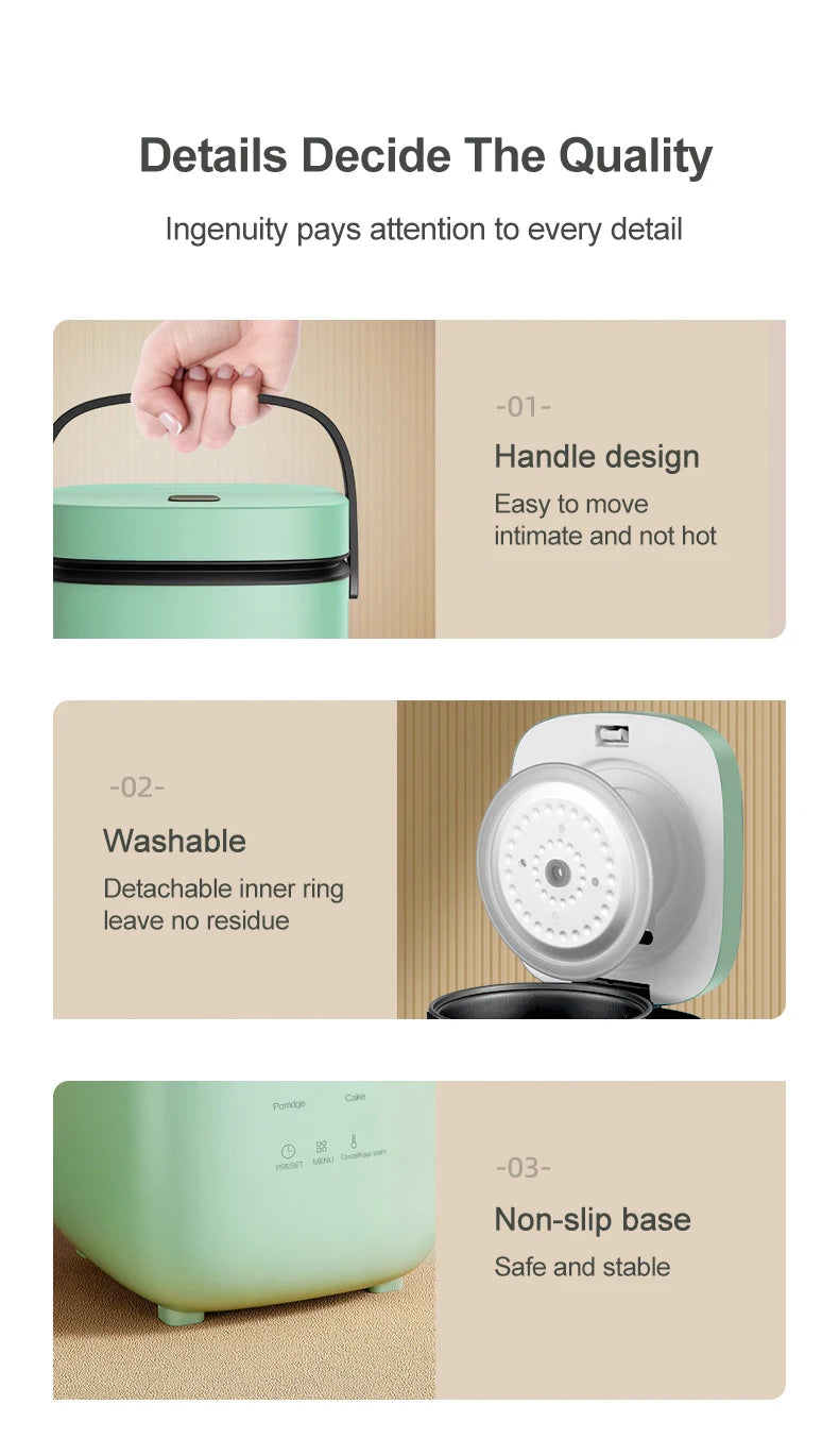 1.2L Mini Rice Cooker Auto Cooking Steaming & Warming for 1-2 People Electric Kitchen Appliance