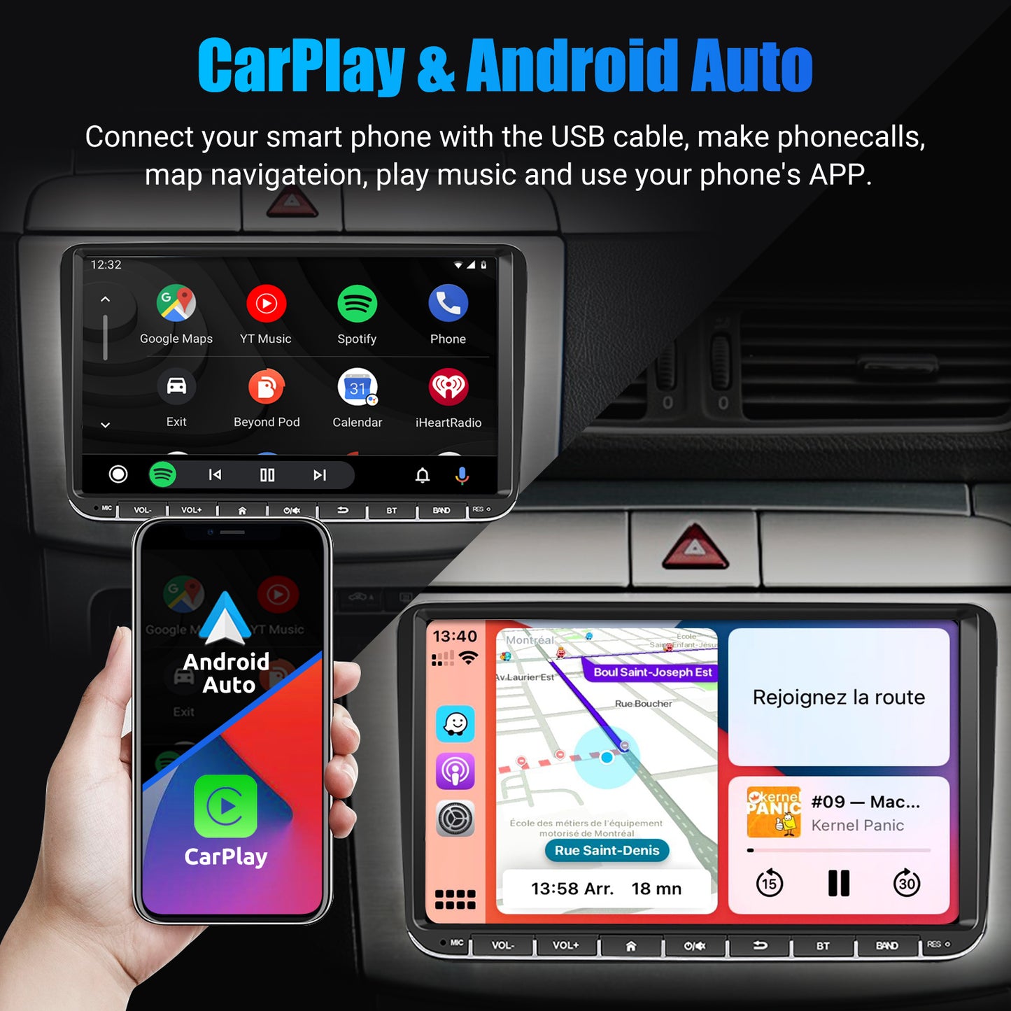 9" Android 14 4+64G Wireless CarPlay Stereo for VW Golf/Passat/Polo/Touran/Tiguan GPS NAVI WIFI BT FM EQ