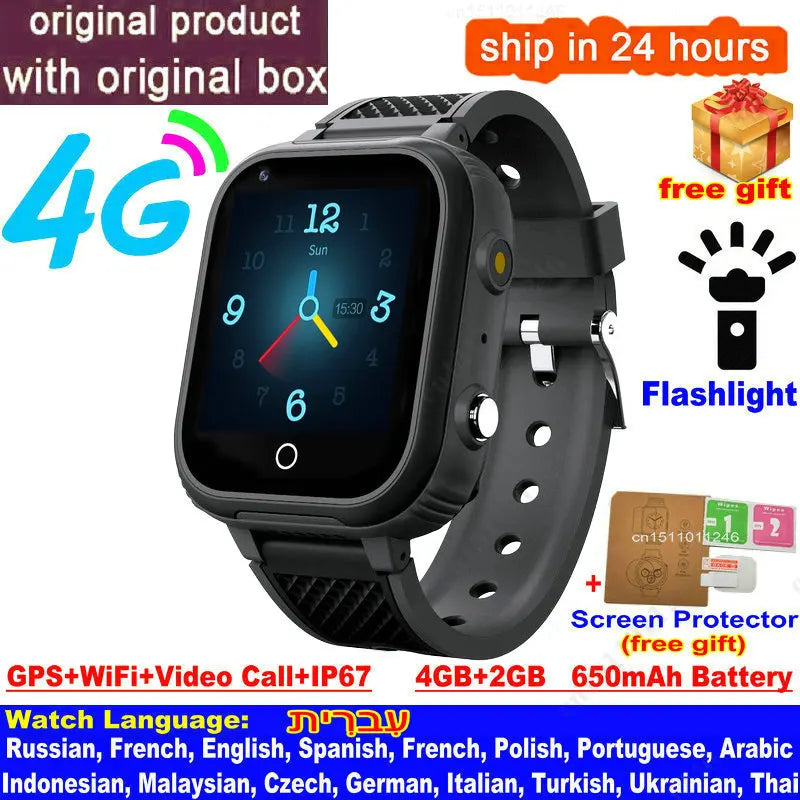 4G Kids Smartwatch GPS/WiFi Tracker HD Video Call SOS Alert IP67 Waterproof Camera