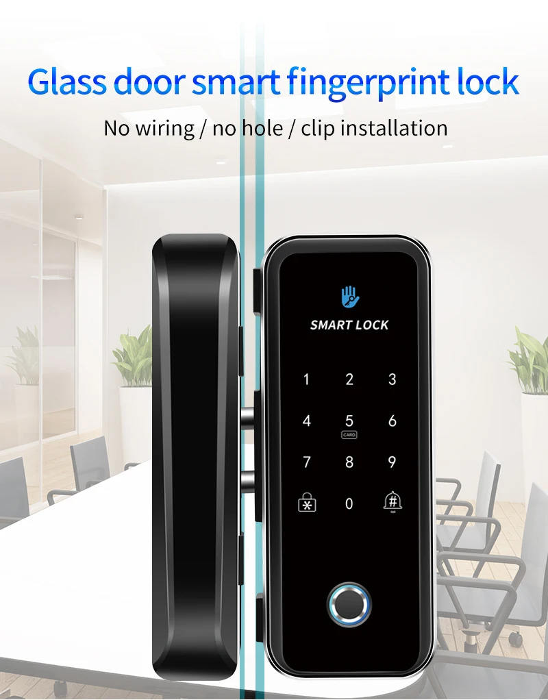 High Quality Door Lock, Intelligent Electronic Lock, Intelligent Biometric Recognition, Intelligent Fingerprint Lock, Swinging Office Glass Door Lock 2 Pieces