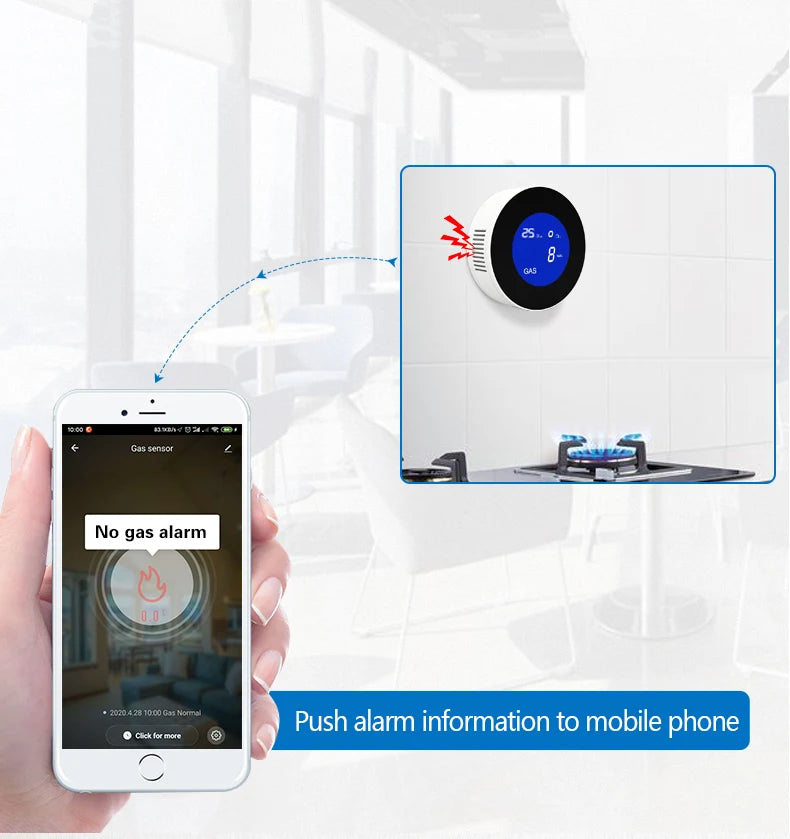 Tuya Smart WiFi Natural Gas/LPG Combustible Gas Alarm with LCD Screen Display&Temperature Monitoring Function Supports Smart Life App Remote Alarm