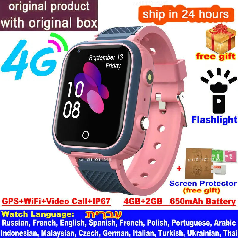 4G Kids Smartwatch GPS/WiFi Tracker HD Video Call SOS Alert IP67 Waterproof Camera