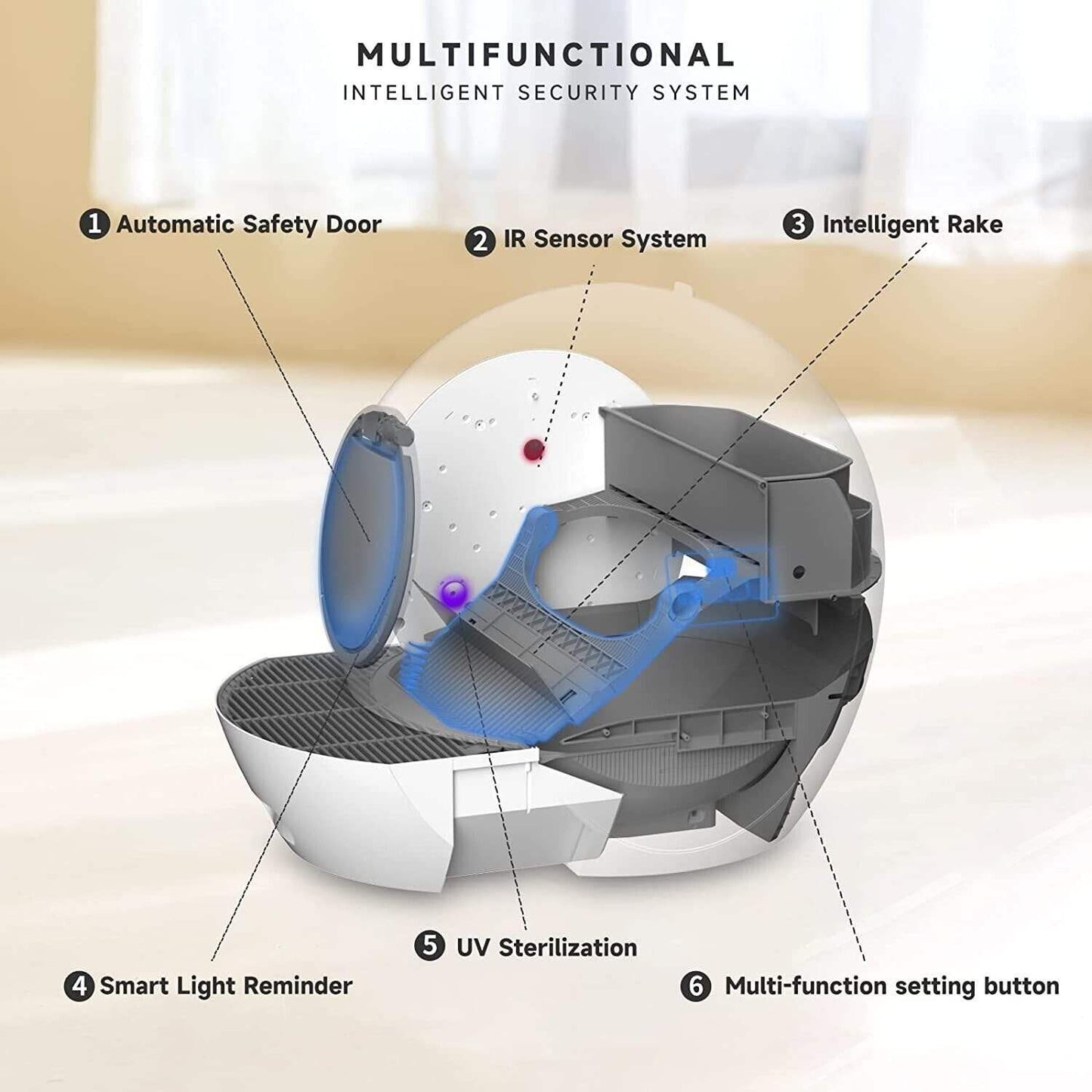 Automatic Cat Toilet Robot with APP Remote Control Enclosed Deodorant Design 60L Extra Large Basin for Multiple Cats