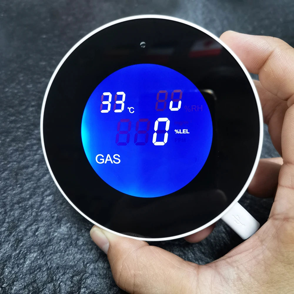 Tuya Smart WiFi Natural Gas/LPG Combustible Gas Alarm with LCD Screen Display&Temperature Monitoring Function Supports Smart Life App Remote Alarm