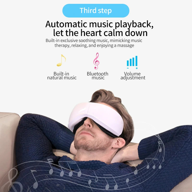 Vibration soins oculaires compresse chaude musique massage oculaire relaxation fatigue pliable portable intelligent airbag masseur oculaire