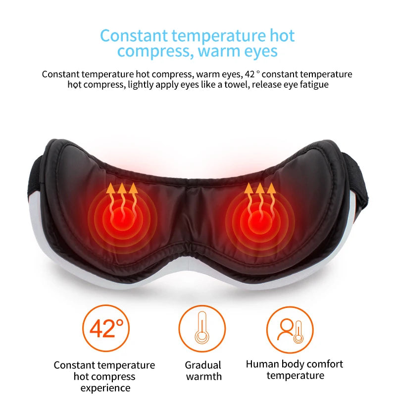 Protection oculaire Bluetooth avec vibrations et compresse chaude à température constante pour soulager la sécheresse oculaire. Protection oculaire pliable et portable pour étudiants et professionnels.