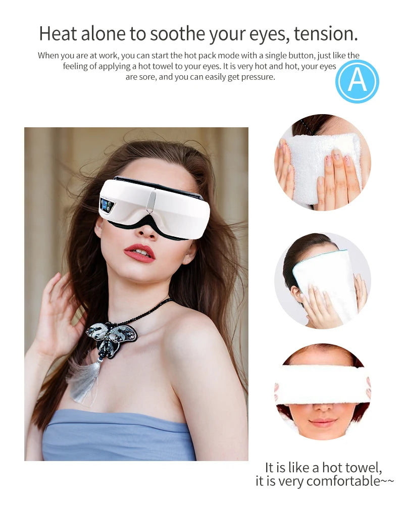 Protection oculaire Bluetooth avec vibrations et compresse chaude à température constante pour soulager la sécheresse oculaire. Protection oculaire pliable et portable pour étudiants et professionnels.