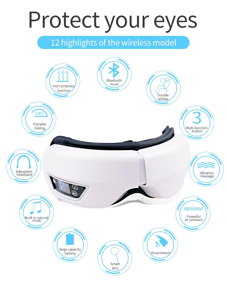 Protection oculaire Bluetooth avec vibrations et compresse chaude à température constante pour soulager la sécheresse oculaire. Protection oculaire pliable et portable pour étudiants et professionnels.