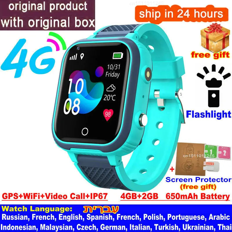 4G Kids Smartwatch GPS/WiFi Tracker HD Video Call SOS Alert IP67 Waterproof Camera