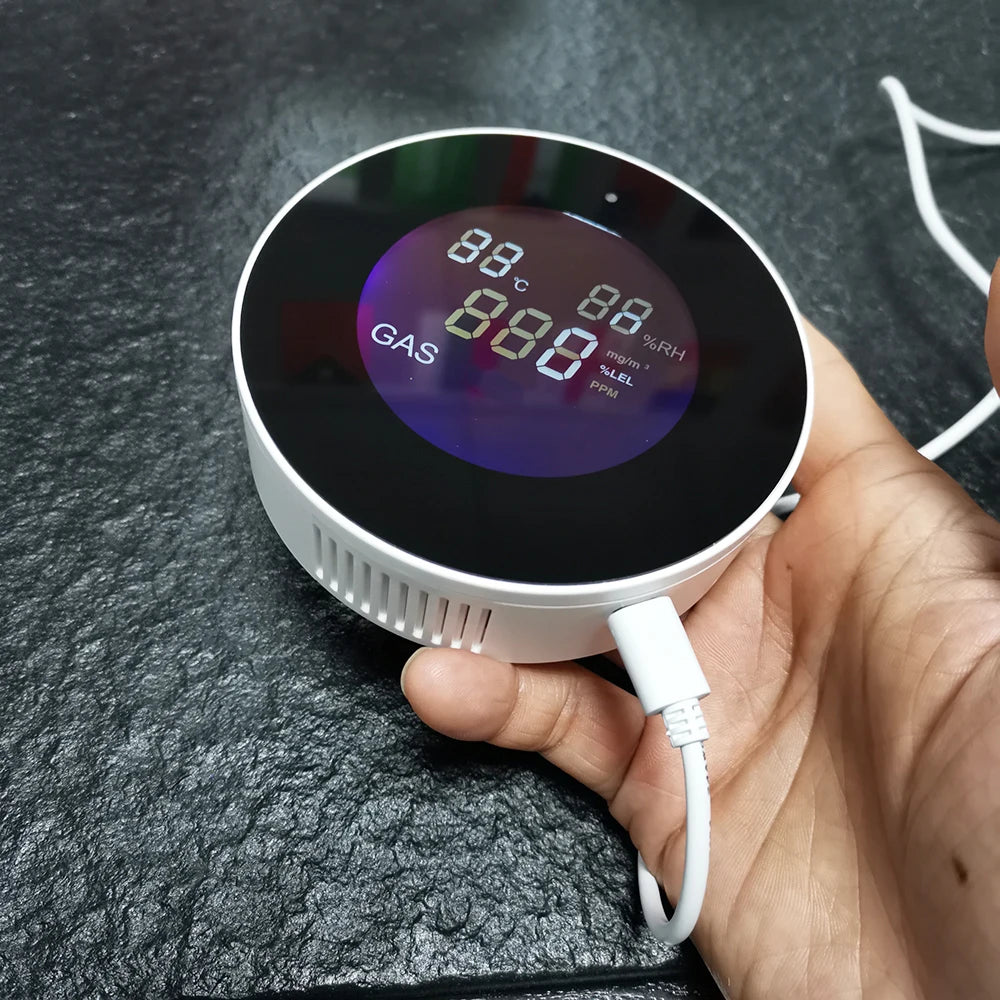 Tuya Smart WiFi Natural Gas/LPG Combustible Gas Alarm with LCD Screen Display&Temperature Monitoring Function Supports Smart Life App Remote Alarm