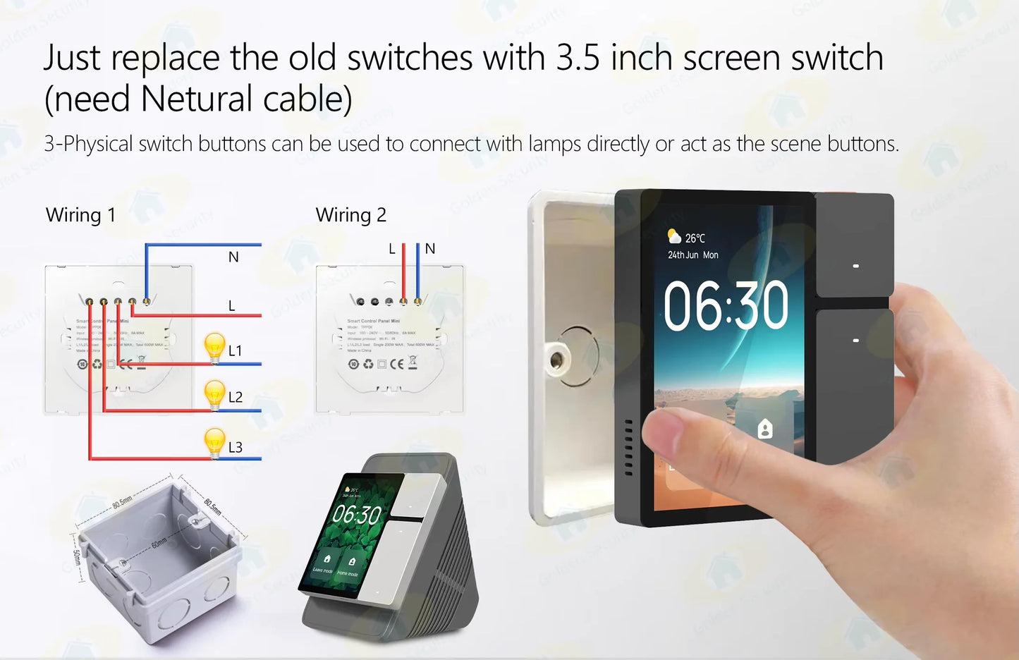 【 3.5-inch touch screen 】 Three way intelligent switch panel infrared sensing+curtain dimming Tuya smart home central control