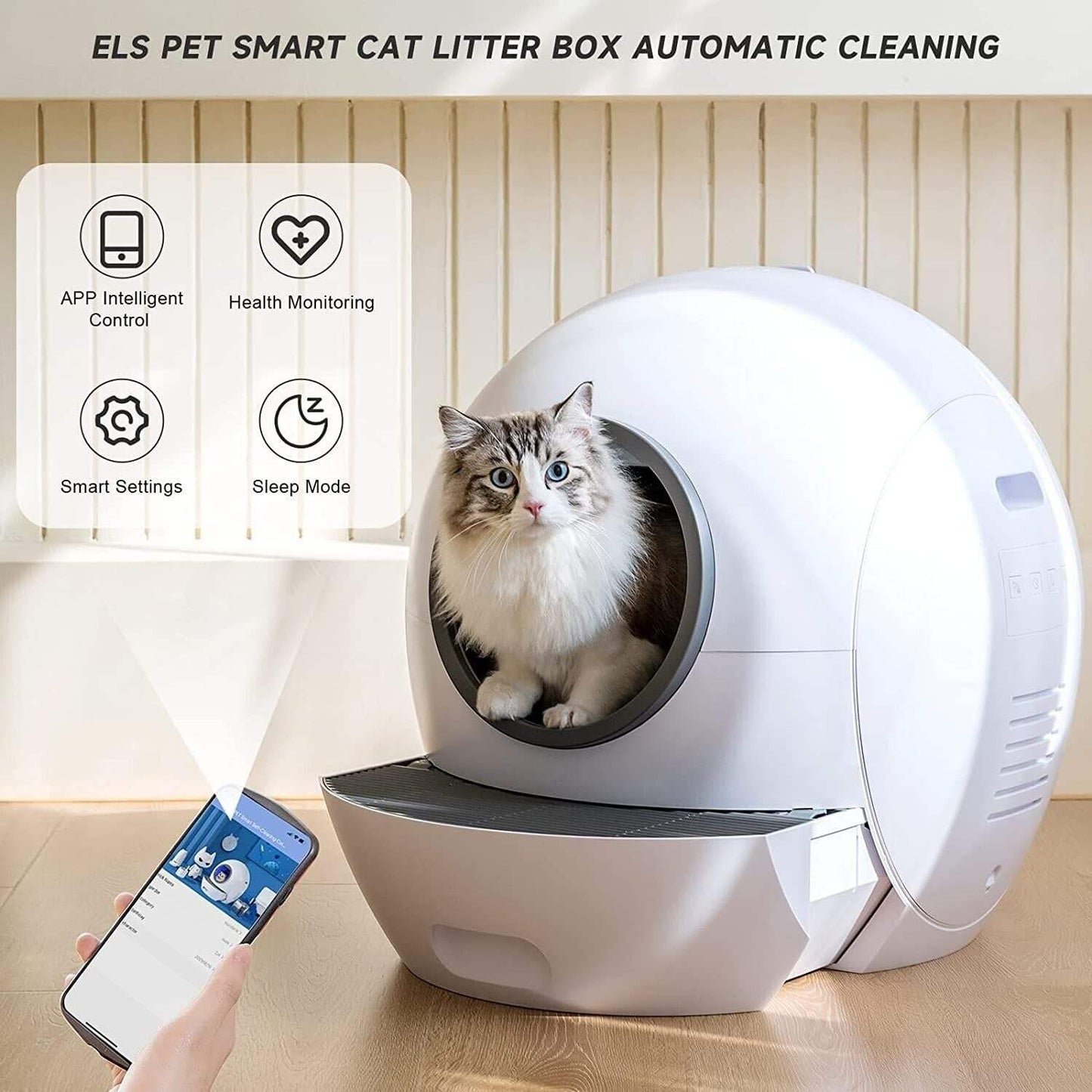 Automatic Cat Toilet Robot with APP Remote Control Enclosed Deodorant Design 60L Extra Large Basin for Multiple Cats