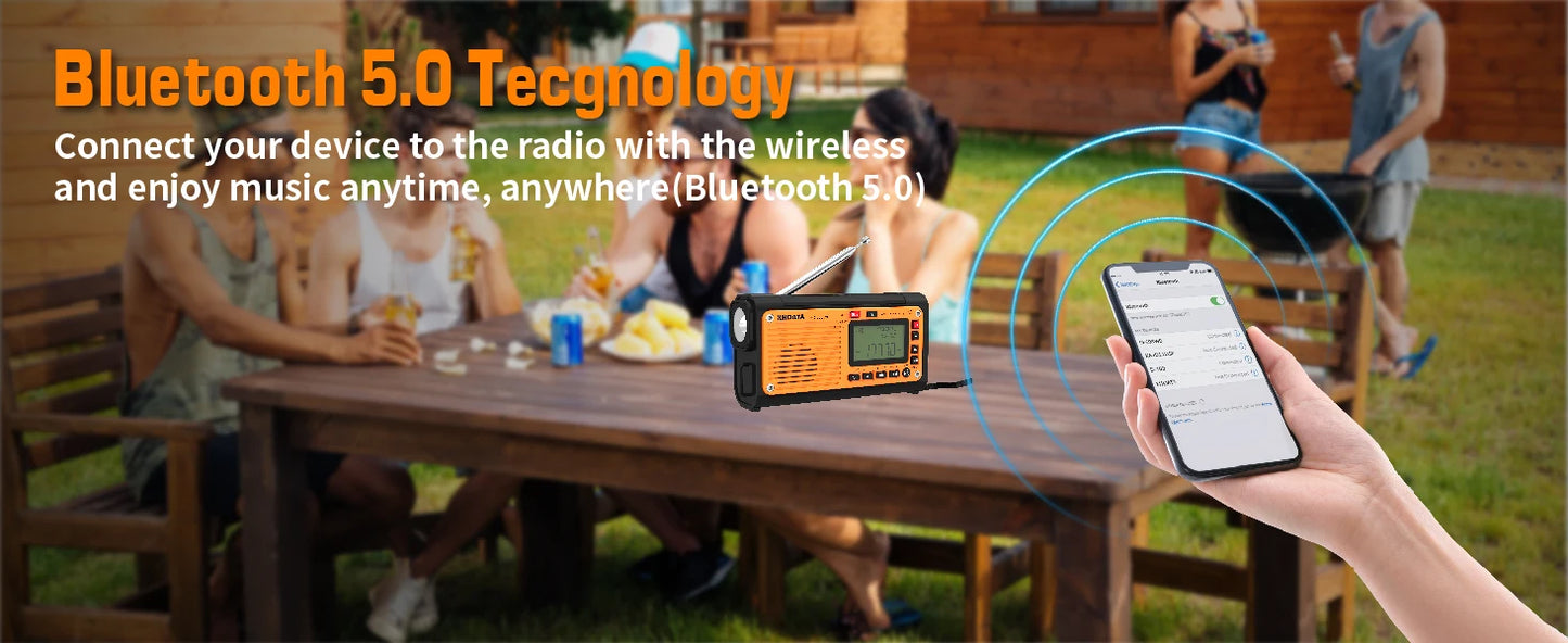 Multi-Power Weather Radio Hand-Crank/Solar/Battery FM/AM/SW/NOAA Bluetooth Phone Charger