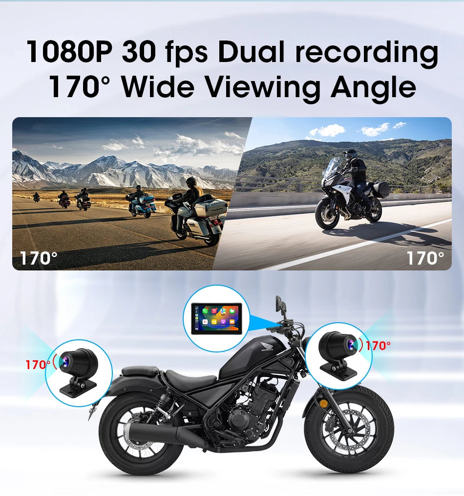 Wireless CarPlay Car Video Recorder 7-inch Motorcycle DVR GPS Navigation Multimedia Player