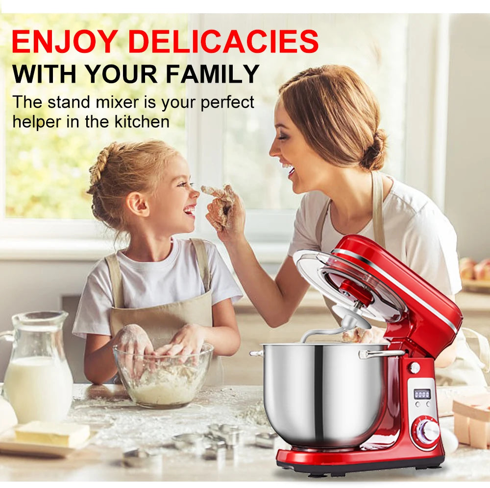 1200W 6L Stand Mixer with Blender & Dough Hook Quiet DC Motor 6-Speed Control,Splash-Proof Design for Baking/Whipping (UK/EU Plug)