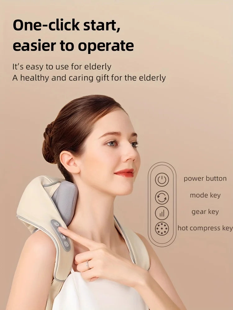 Electric Heated Shiatsu Neck Massager Kneading for Back/Shoulder Pain Relief Car Home Use