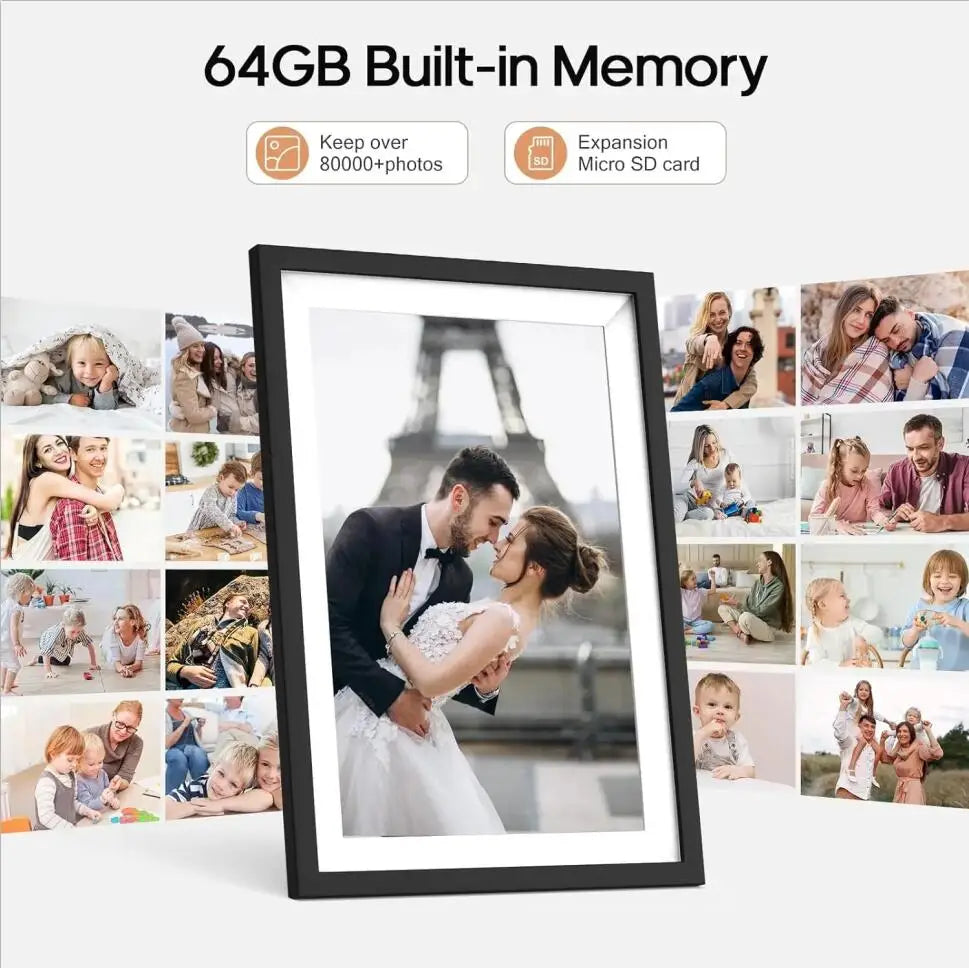 10.1 Inch WiFi Digital Picture Frame 1280x800 IPS Touch Screen 32GB/64GB Wall Mountable Auto Slideshow