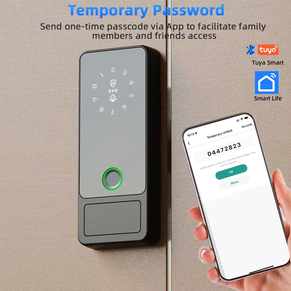 Tuya intelligent fingerprint lock Bluetooth/APP/IC card/password four in one anti-theft door wooden door universal electronic lock