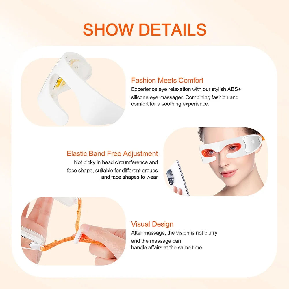 Masque pour les yeux rajeunissant à photons LED Double mode lumière rouge/bleue anti-âge Atténue les cernes + lisse les ridules Massage intelligent soulage la fatigue oculaire