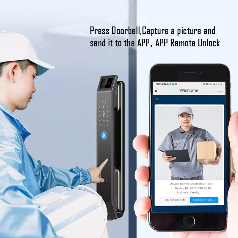 Fingerprint Password Unlocking Keyless Electronic Door Lock 3D Facial Recognition Unlocking Digital Door Lock with Camera
