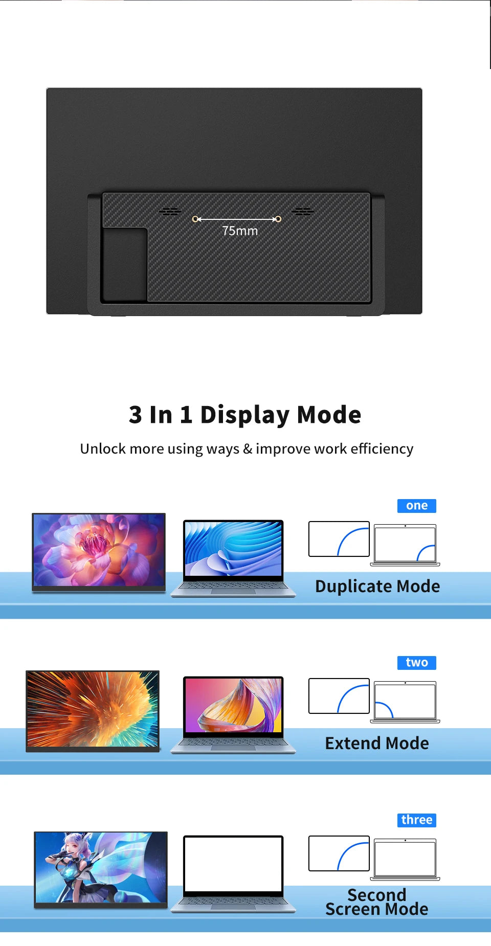 16" Touch Portable Monitor 2K 16:10 IPS Screen 96% sRGB 350cd/m² HDR Type-C/HDMI Dual Ports