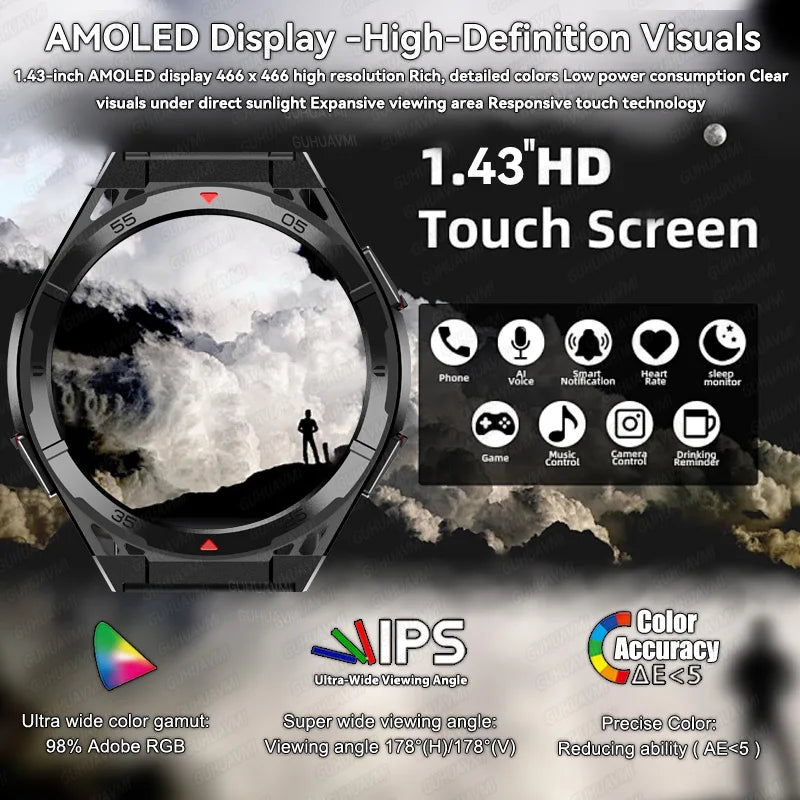 Montre connectée Ultimate 2025 Edition, écran AMOLED 1,43", GPS bi-bande, appels Bluetooth, boîtier en alliage de titane étanche à 100 m (10 ATM)