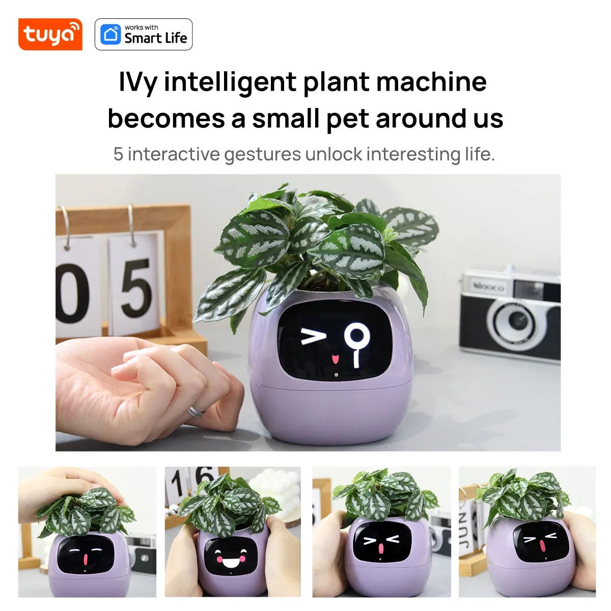 Künstliche Intelligenz-Chips machen das Pflanzen von Pflanzen einfach und unterhaltsam. Tuya Ivy Smart Flowerpot, endloser Spaß mit 49 reichen Ausdrücken, 7 intelligenten Sensoren