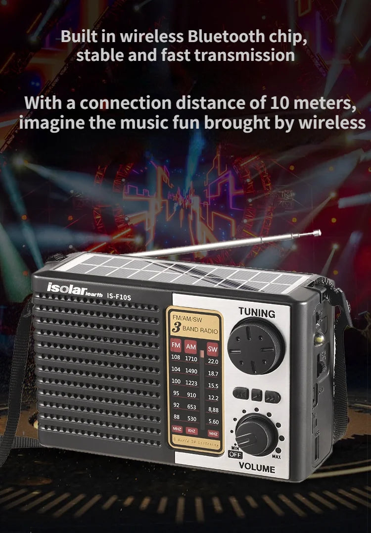 Wireless BT Speaker w/LED Light FM/AM/SW Radio Solar Charger Emergency Full Band High Sensitive