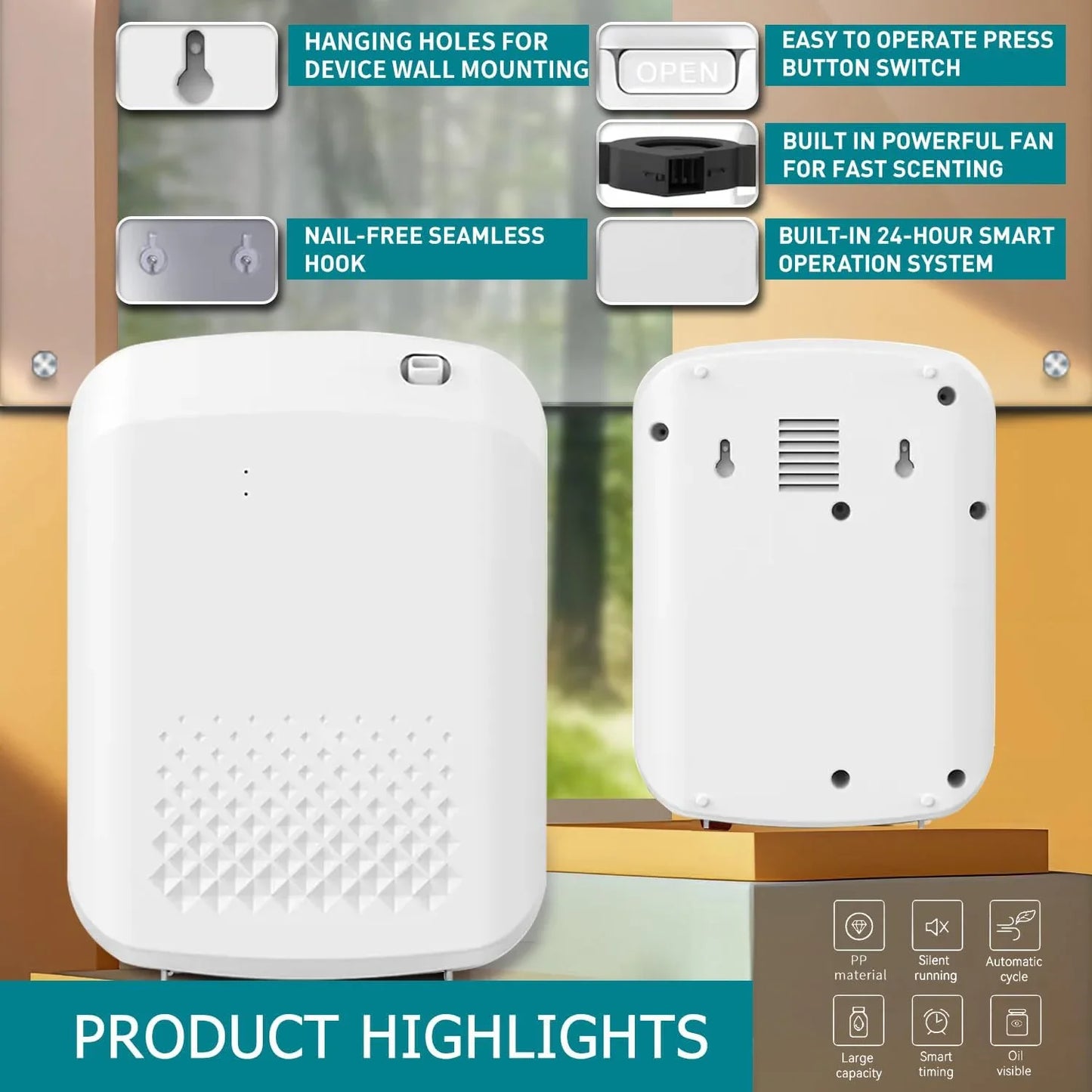 400ml Smart Aroma Diffuser Electric Essential Oil Air Freshener for Home/Hotel Wall Mount Remote Control