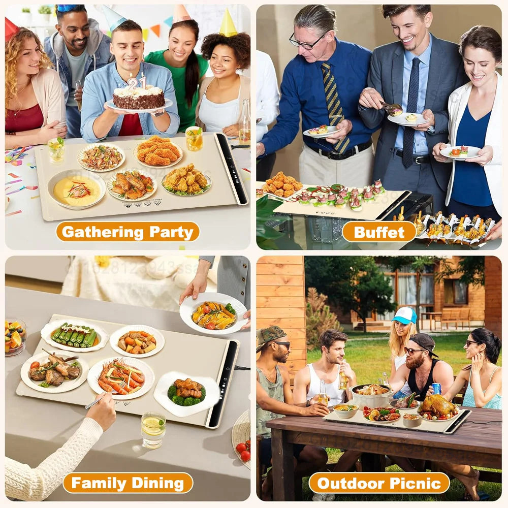 3-Temp Foldable Electric Food Warmer Portable Heating Tray with Fast Heating Tech Smart Silicone Mat for Home/Office