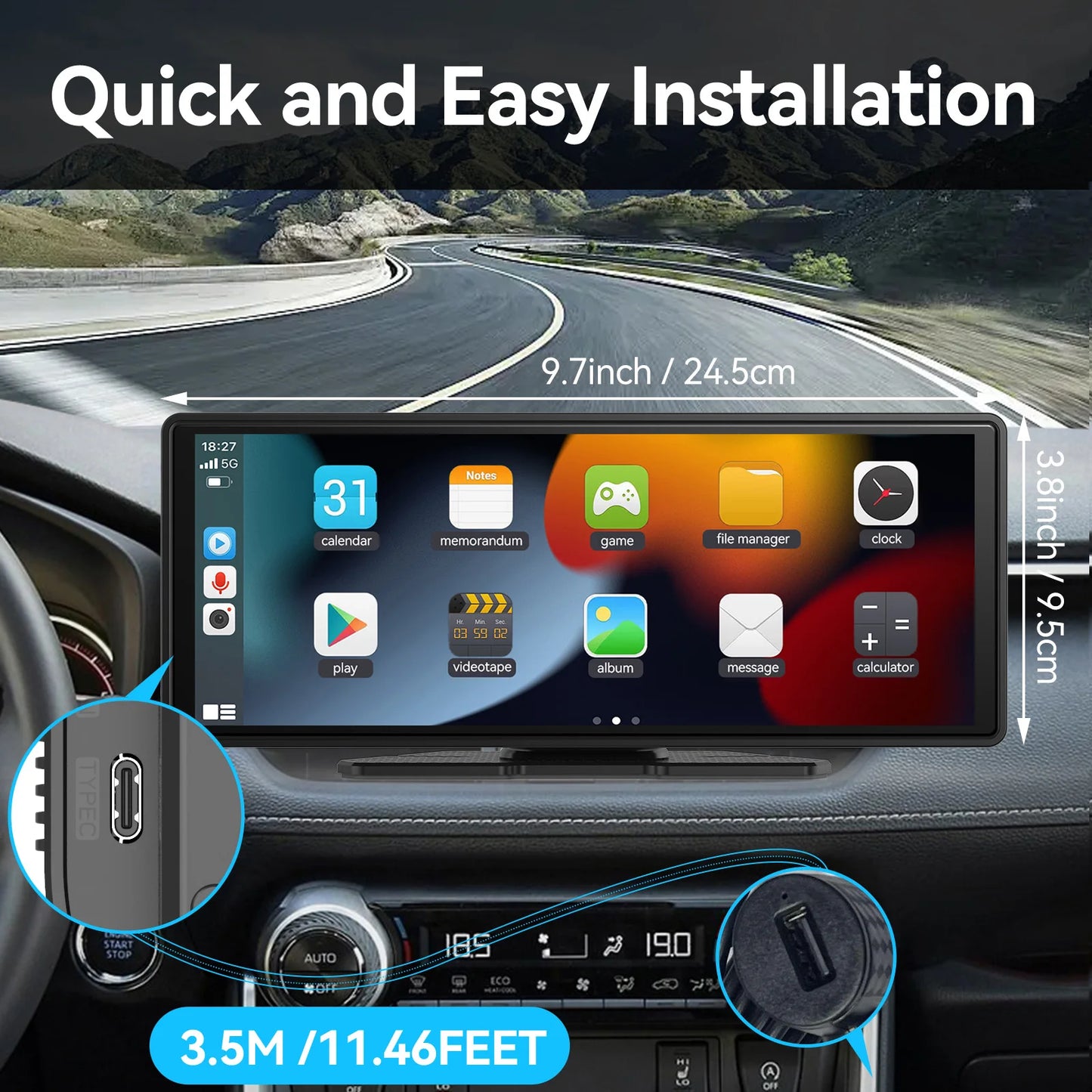 Universal portable car screen, wireless screen, wireless car stereo with Android car, car touch screen