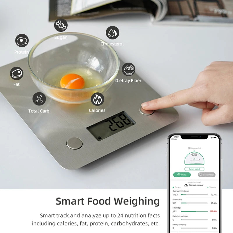 Digitale Lebensmittelwaage mit Wärmemessung, Edelstahl-Lebensmittelwaage, intelligente Lebensmittel-Ernährungswaage, digitale Küchenwaage