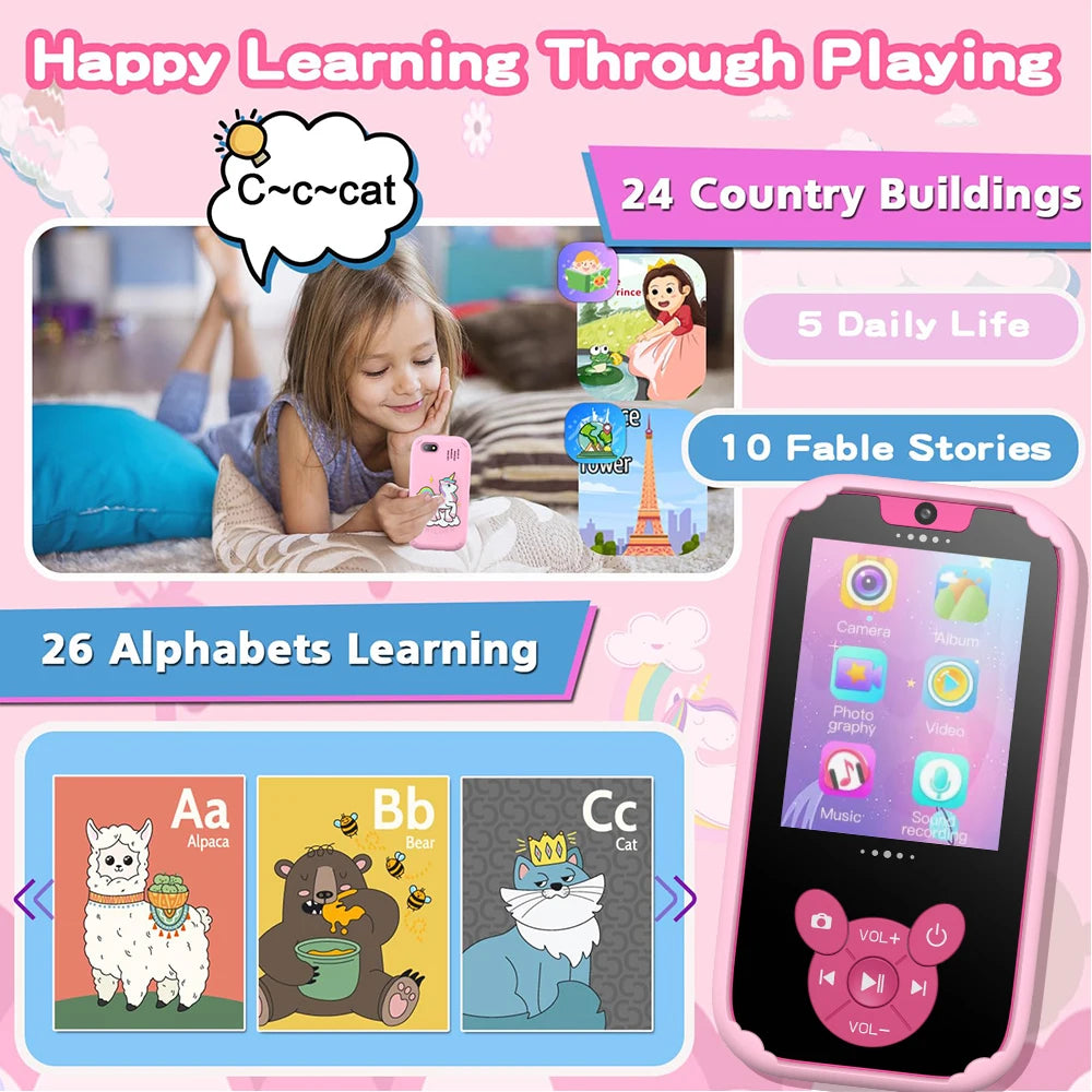 Kids Smart Phone Toy Dual Camera 8GB Memory Music & Games Educational Gift Ages 3-12