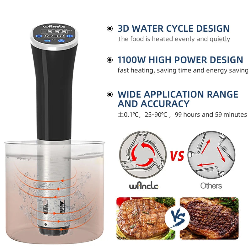Sous Vide Machine 1100W Smart Touch Display Circulating Heater With IPX7 Waterproof Rating Perfect For Steak, Fish & Molecular Gastronomy