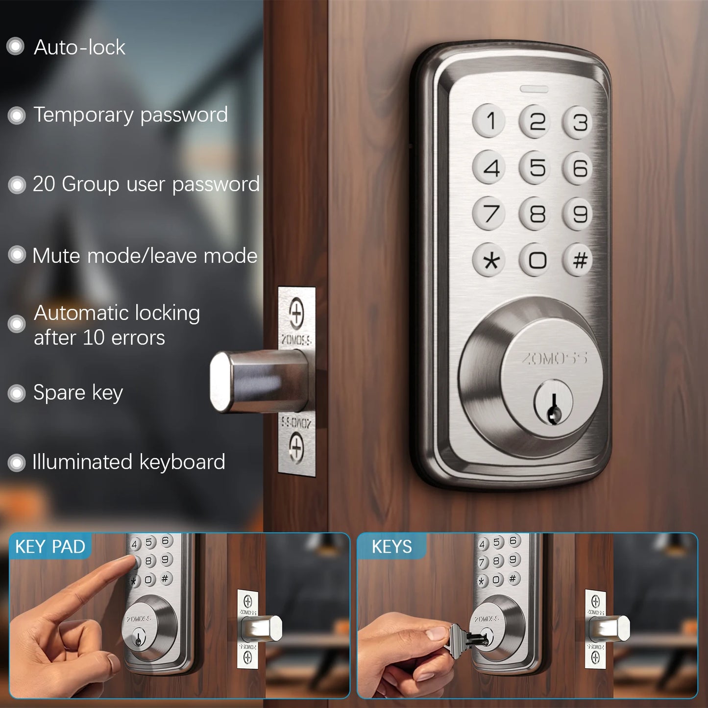 Smart Keyless Entry Door Lock Digital Keypad with Anti-Peek Security, Auto-Lock & 5-Min Installation Touchscreen Design