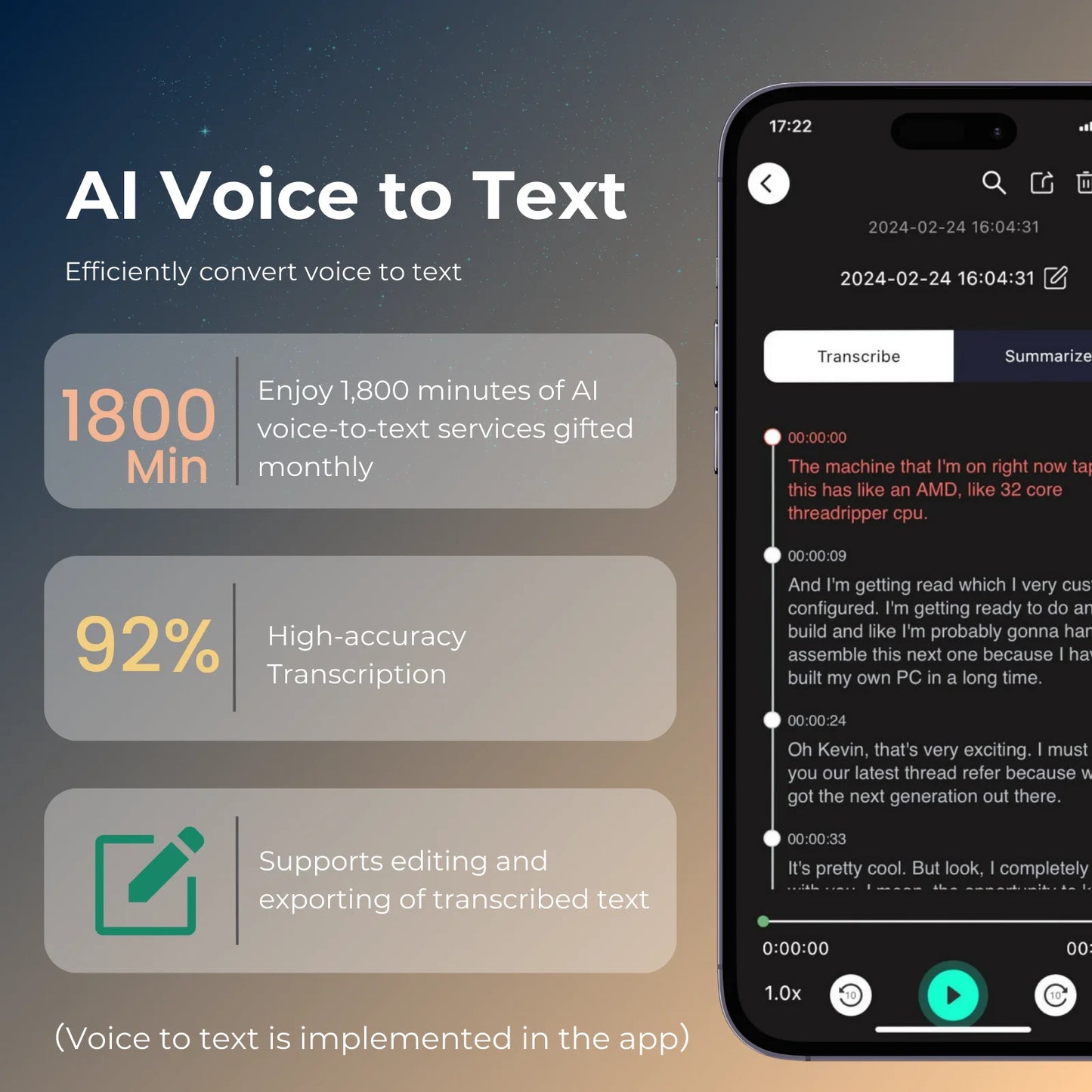 AI Voice Recorder and Call Recorder, Supporting Voice to Text and Summary Functions, Supporting 100 Languages, 64GB Storage Space