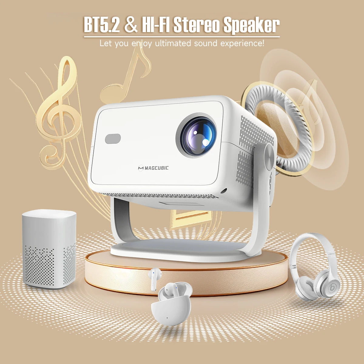 True 4K Portable Intelligent Projector Native 1080P+Autofocus Android 11 System+360° Cinema Grade Surround