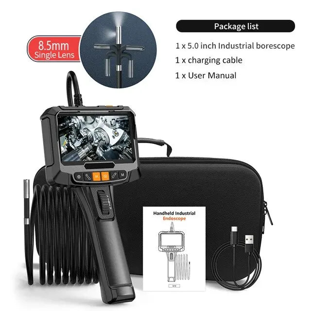 8mm 5-inch IPS screen 1080P single and dual lens detection endoscope 360 ° steering industrial endoscope camera