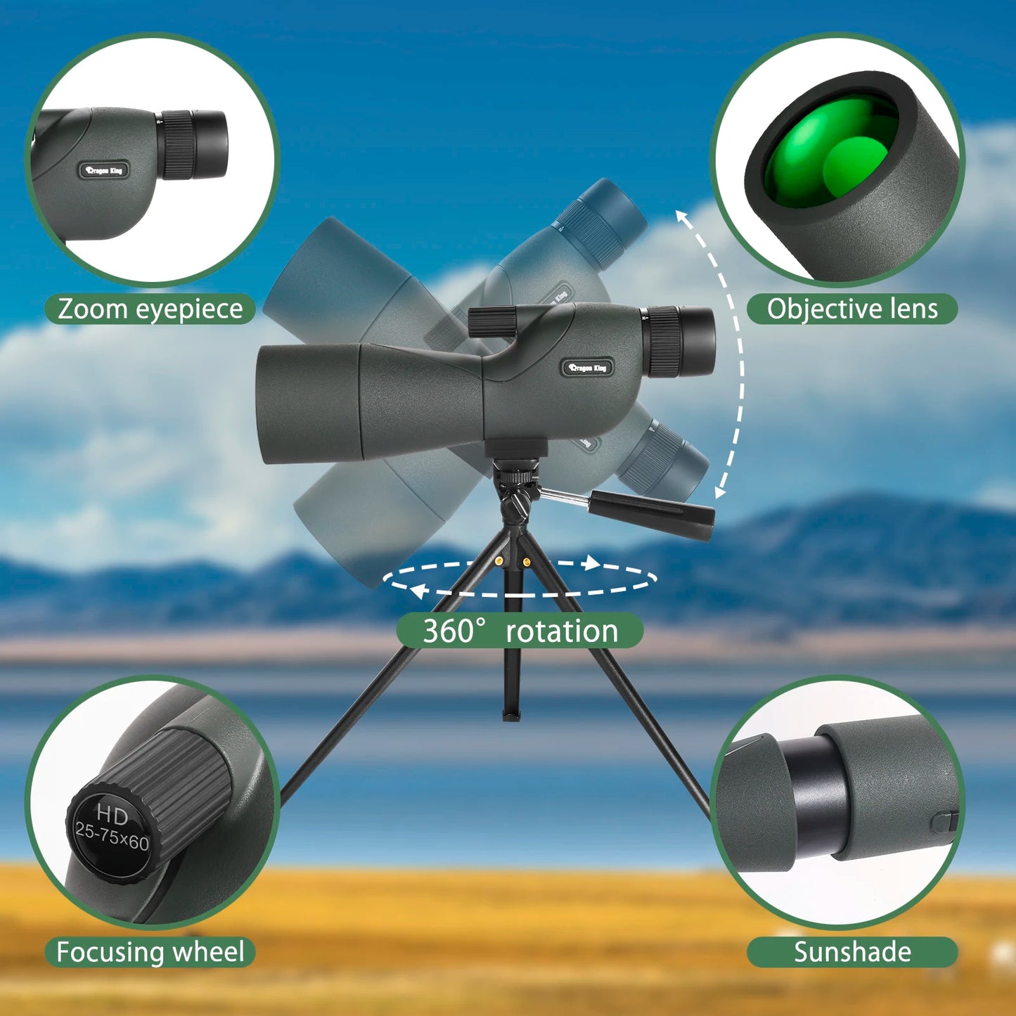25-75x60 BAK4 FMC Spektiv, wasserdichtes Zoom-Monokular zur Vogelbeobachtung mit Stativ