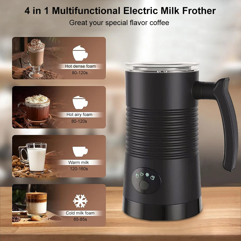 4-in-1 Electric Milk Frother Auto Rotary Function for Hot/Cold Foam Cappuccino Latte & Coffee Drinks