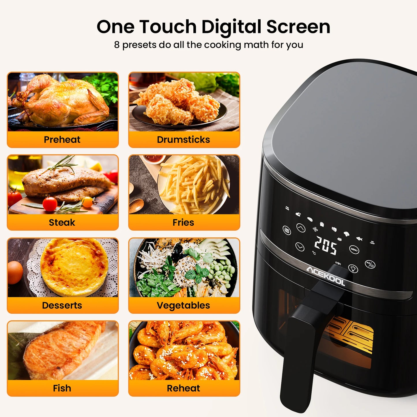 Digital Display Air Fryer Toaster Oven Combination Toaster Oven Combination oil-free cookware, visible window, Dishwasher