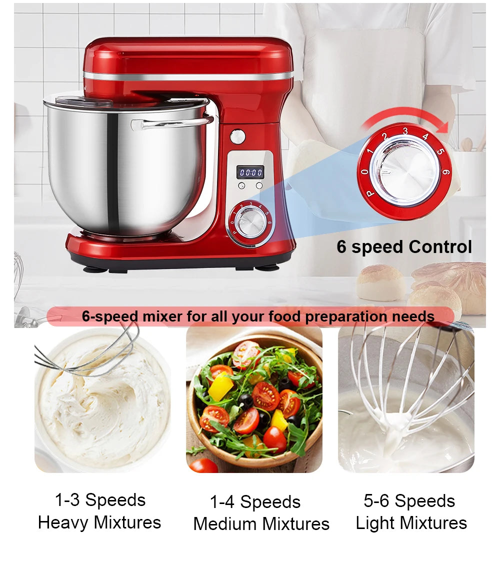 1200W 6L Stand Mixer with Blender & Dough Hook Quiet DC Motor 6-Speed Control,Splash-Proof Design for Baking/Whipping (UK/EU Plug)