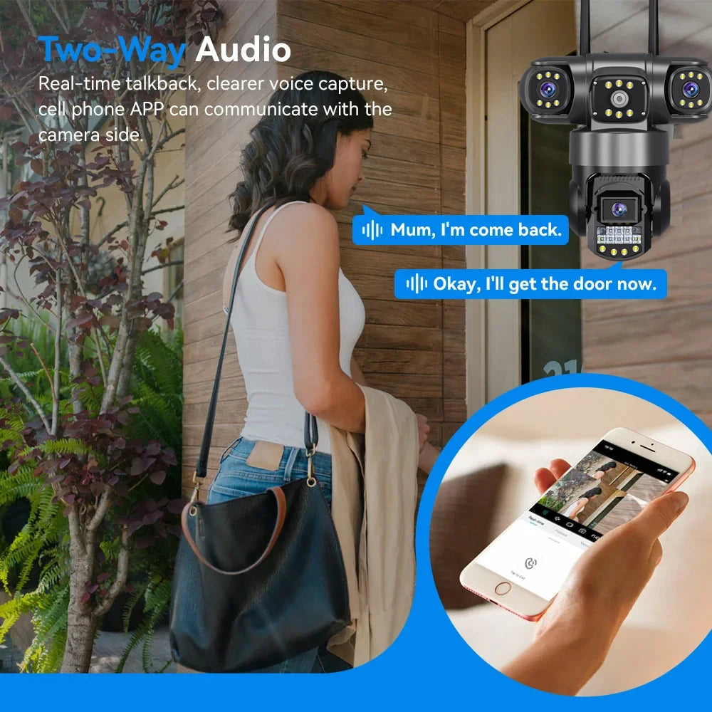 6K 12MP WiFi Outdoor Security Camera Triple Lenses Triple Screens IP66 Waterproof Night Vision CCTV Video Monitor Motion Detection