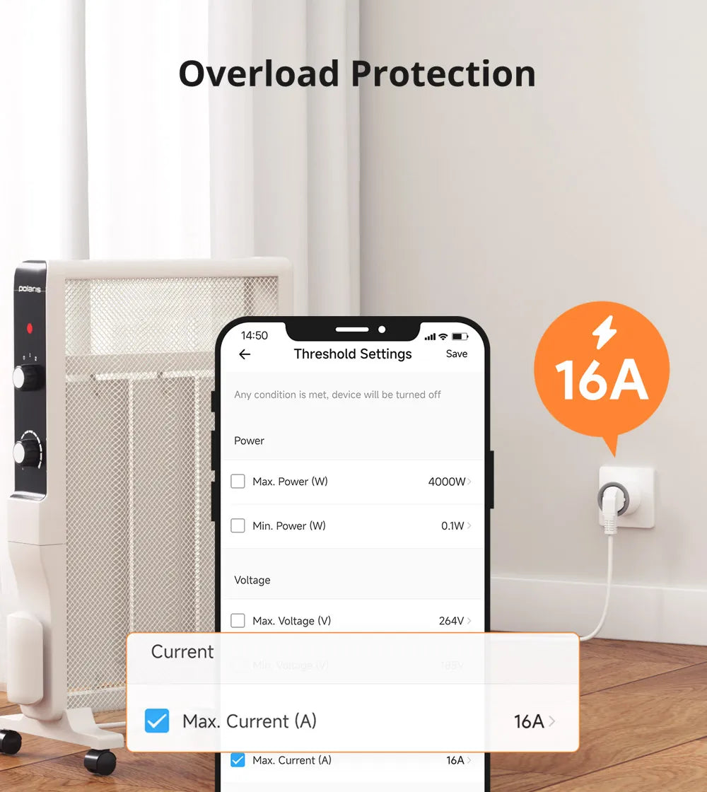 S60 Smart Plug Overload Protection Wi-Fi Outlet Multi-Platform Support (Alexa/Google/IFTTT) EU/UK Energy Saving Socket