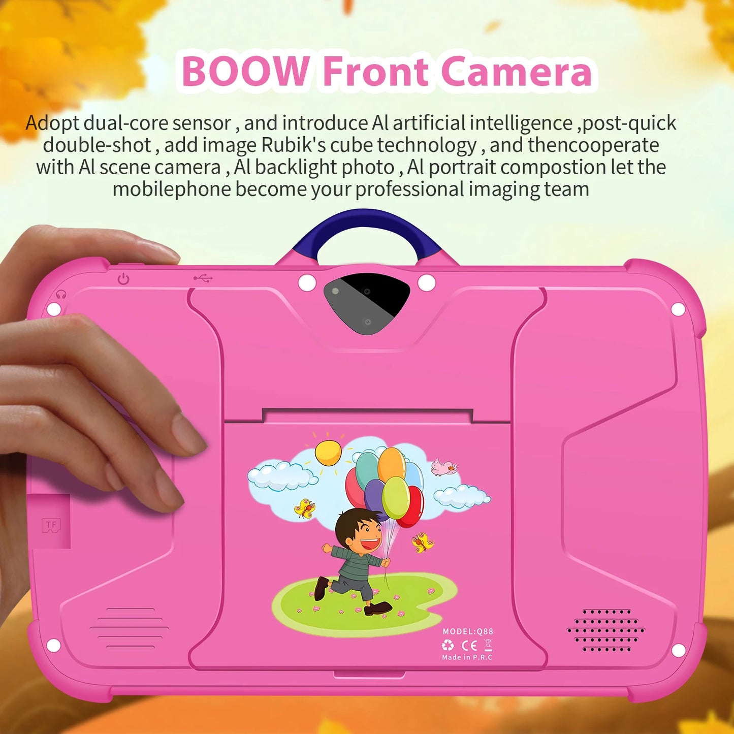 Tablette d'apprentissage pour enfants 7 pouces, 4 Go/64 Go, Android Quad-Core, design dessin animé et jeux éducatifs