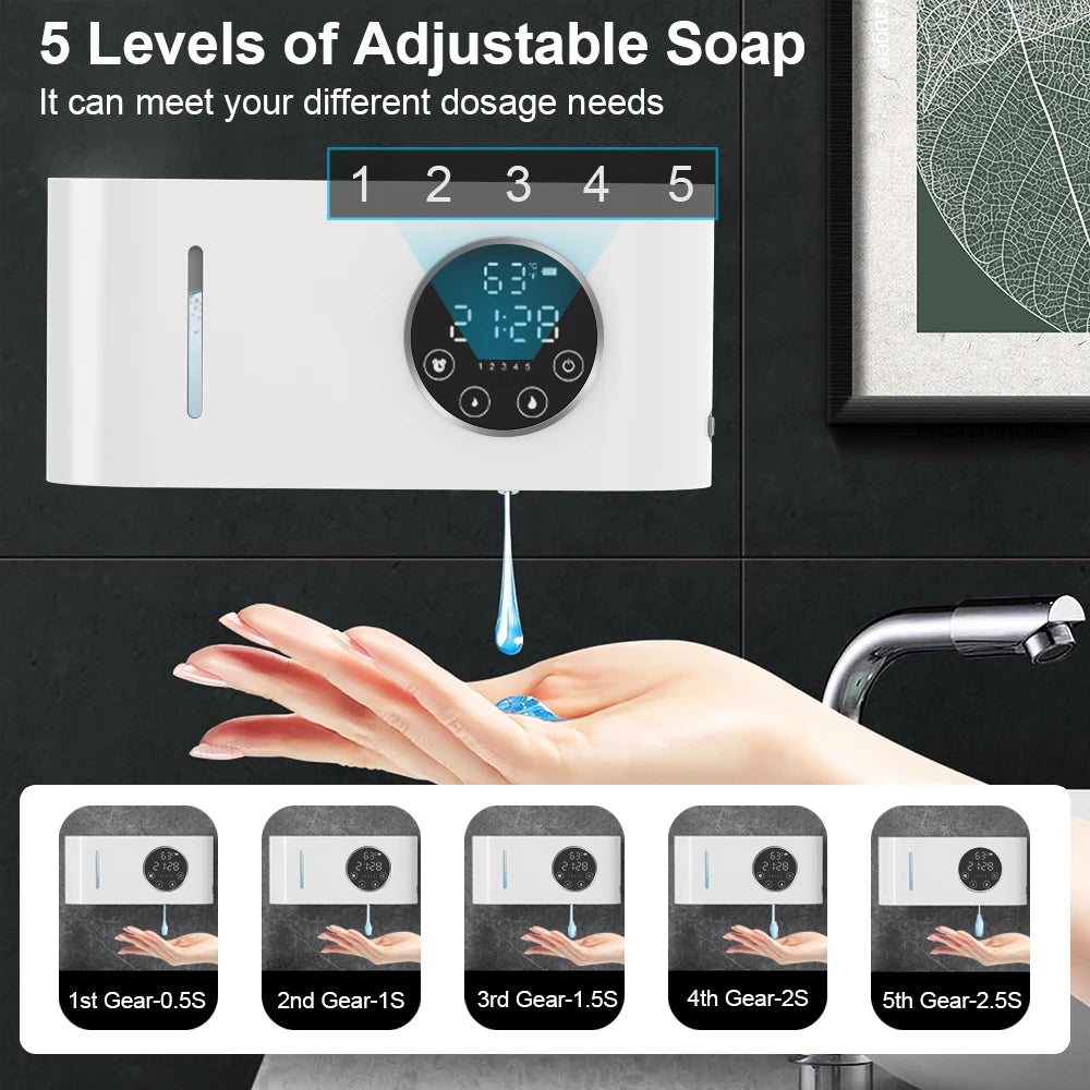 Distributeur automatique de savon mural, désinfectant pour les mains, distributeur de savon mousse sans contact, écran LED, distributeur de savon 500 ml