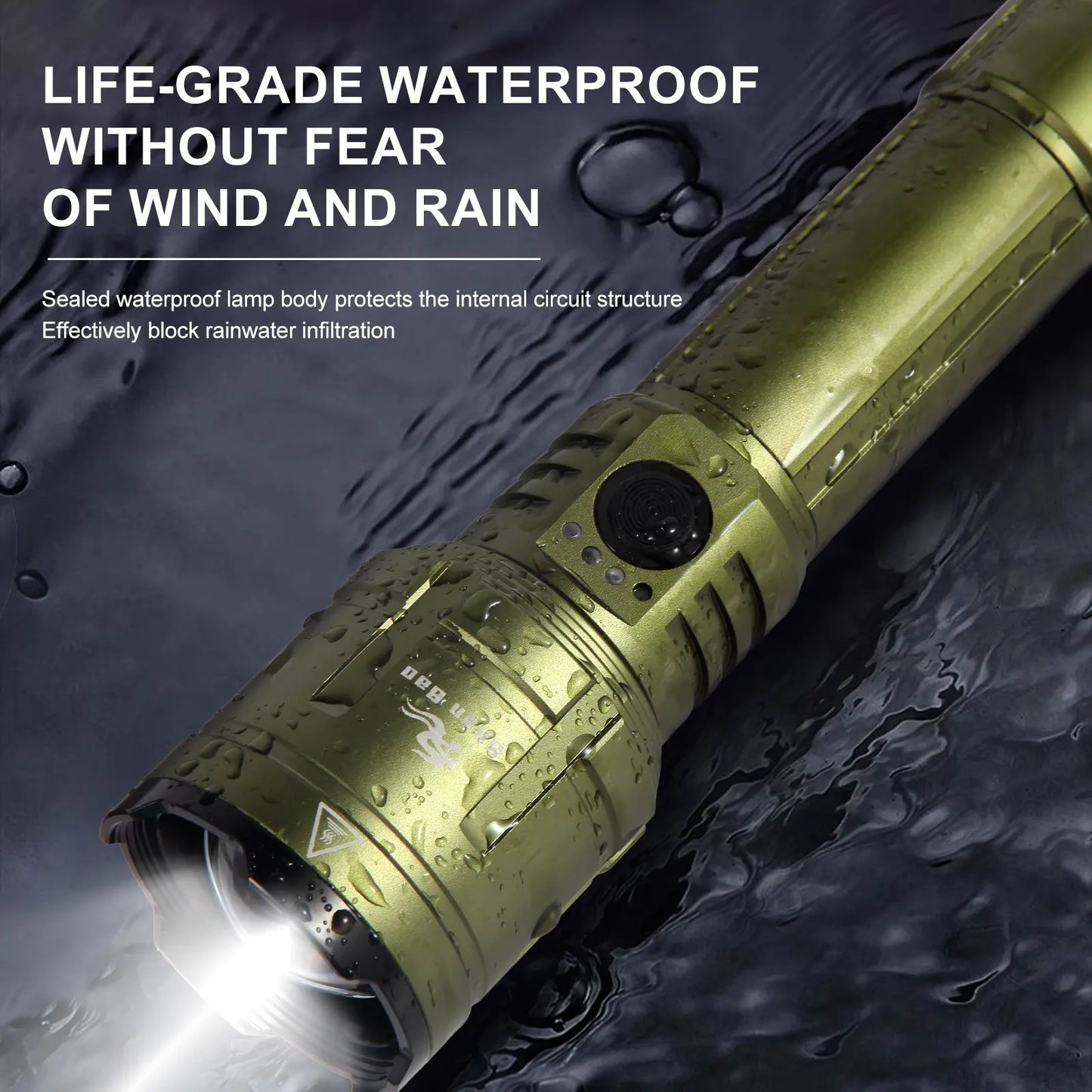 3000LM Zoom Flashlight Waterproof Adjustable Focus Ultra Bright Beam Can Ignite Flames